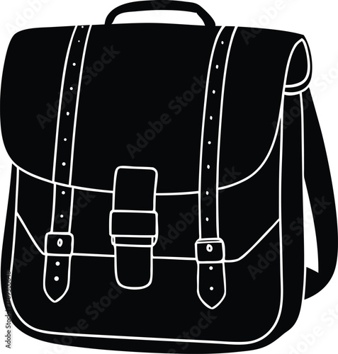 a leather backpack with buckle and front pocket for school or travel use silhouette vector