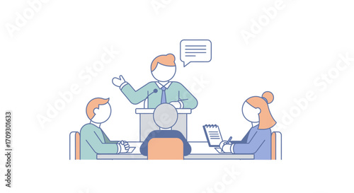 Speaker addressing audience during a business meeting presentation.