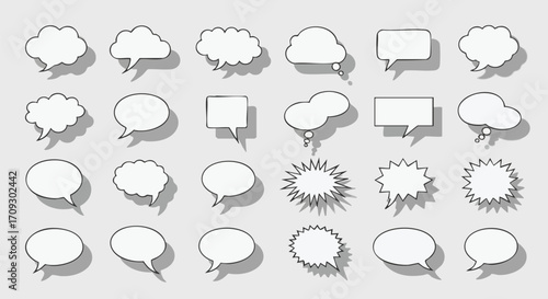 Dynamic collection of speech bubbles and thought clouds for creative communication and design projects