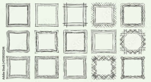 Hand-drawn decorative square borders and frames for creative projects and design elements