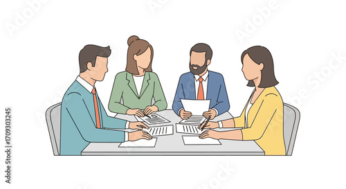 Team members collaborate during a business meeting to discuss strategy.