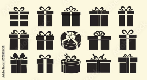 Elegant black gift boxes with bows create a festive, joyful atmosphere for any celebration