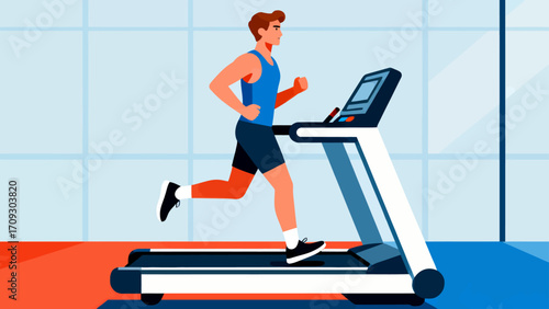Running on the treadmill in the gym, hand-drawn vector illustrations