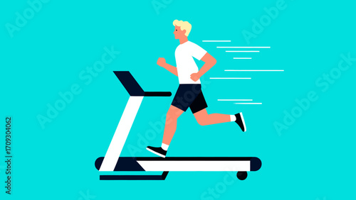 Running on the treadmill in the gym, hand-drawn vector illustrations