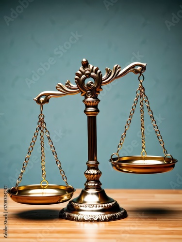 Judicial balance scale in an elegant office setting symbolizing justice and fairness