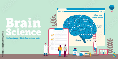 Healthcare and medical vector banner illustration with brain motif