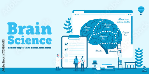 Healthcare and medical vector banner illustration with brain motif