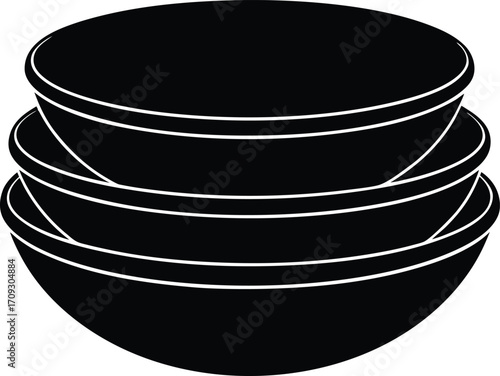 Stacked black bowls silhouette vector