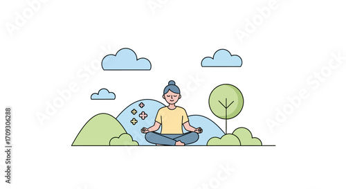 Woman Meditating Outdoors Achieving Inner Peace and Calmness.