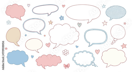 Pastel speech bubbles and doodle elements create a whimsical message design ready for your project