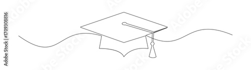 Graduation Hat Line Art Vector Illustration
