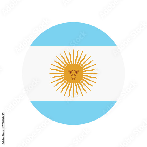 Argentinian flag with sun emblem isolated on white background