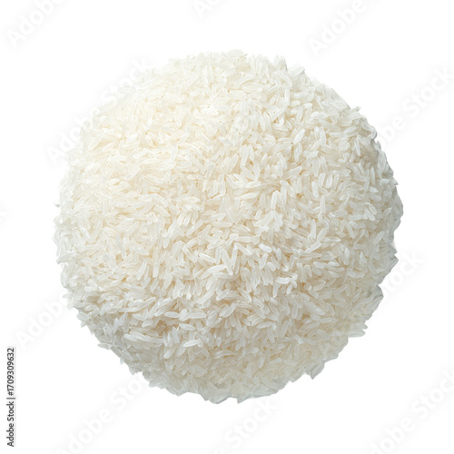 Round pile of uncooked white rice