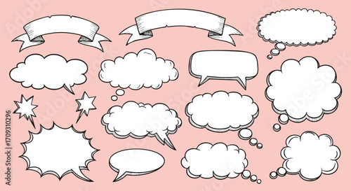 Hand-drawn speech bubbles and banners for your creative projects and communication needs