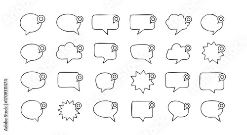 Collection of diverse speech bubble icons for communication, messaging, and design concepts