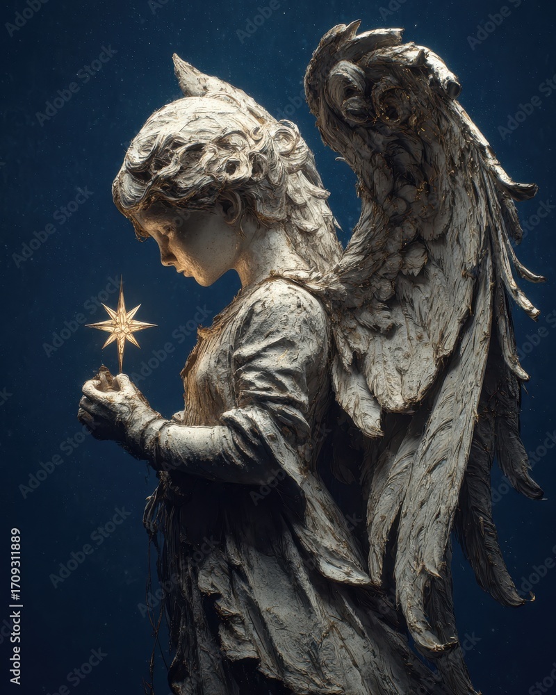 Fototapeta premium Elegant 3D Character of a Christmas Angel Holding a Star