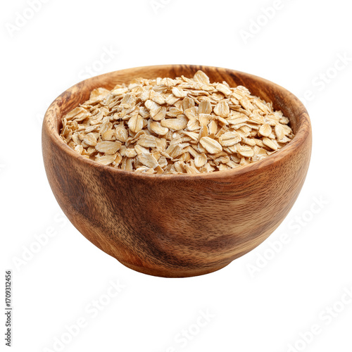 Oatmeal wooden bowl isolated on transparent White background png