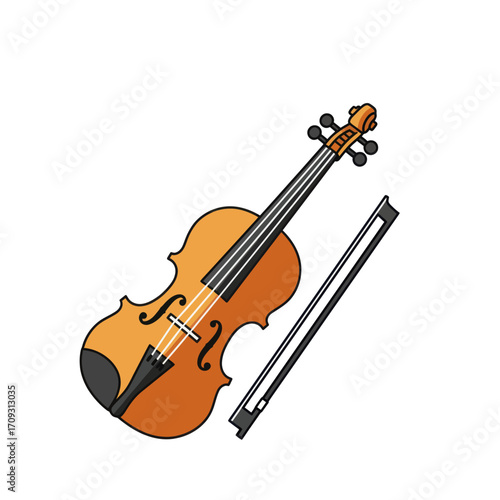 Classic Violin with Bow Vector Illustration