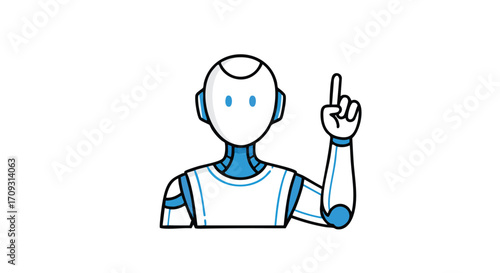 Futuristic robot with raised finger offering insightful solution for AI innovation in modern technology era