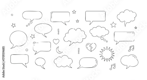 Dynamic collection of speech bubbles icons and graphic elements for creative design projects