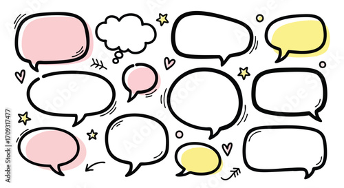 Whimsical speech bubbles and thought clouds add playful charm to any creative project