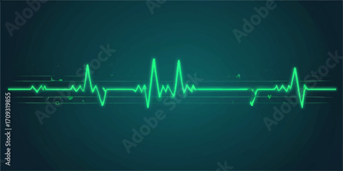 Abstract EKG heart pulse on a green monitor wave