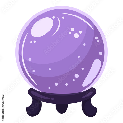 Purple crystal ball sits on a stand, radiating a mystical glow, evoking a sense of magic and mystery