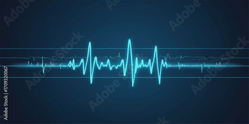 Abstract medical background with a green cardiogram line showing a heart rate on a monitor
