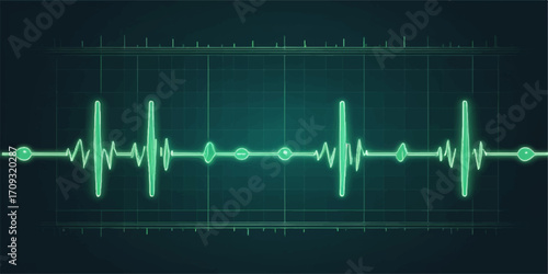 The green cardiogram line pulses across a blue monitor screen, illustrating a steady heartbeat