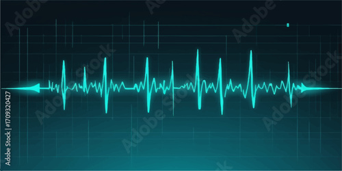 An abstract medical background with a green and blue cardiogram wave forming a heart, illustrating the pulse of health on a life monitor