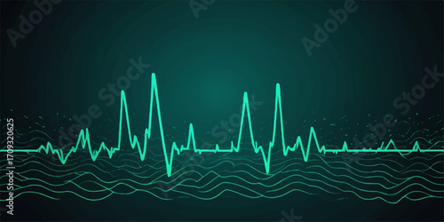 Abstract illustration of a healthy heartbeat rhythm on a green medical EKG monitor