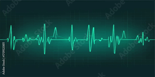 Green heart rate graph pulsing on a medical monitor, illustrating a steady heartbeat