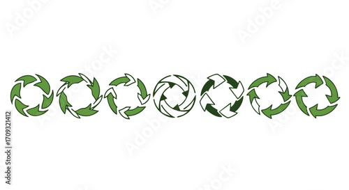 Dynamic green recycling arrows form circular patterns symbolizing sustainability and renewal