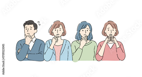 Worried people expressing concern and anxiety about challenging issues in a uncertain environment
