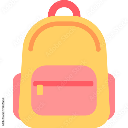 Yellow backpack with red accents, school accessory illustration perfect for students or travel themes.

