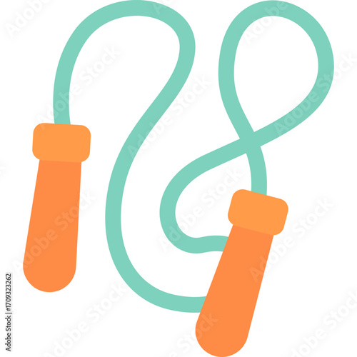 Green jump rope with orange handles, fitness tool illustration perfect for exercise or school activity themes.

