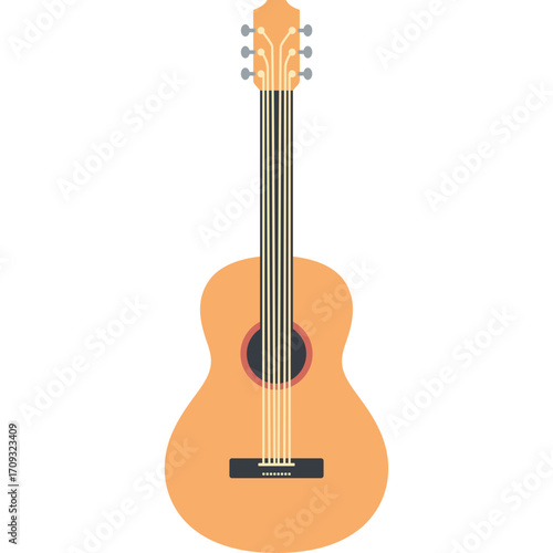 Acoustic guitar with wooden body, musical instrument illustration ideal for music or creativity themes.

