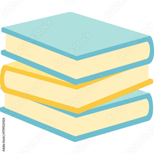 Stack of three books with colorful covers, educational illustration perfect for school or library themes.

