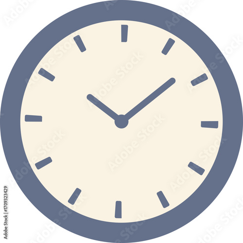 Analog clock with hour and minute hands, classic timekeeping illustration ideal for education or office themes.

