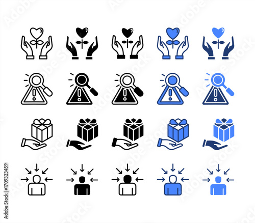 Gratitude, Identification, Gift, Consumer Centric, multiple style icon set.