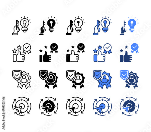 Problem, Reputation, Trustworthiness, Consistency, multiple style icon set.