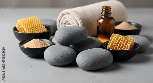 Spa Treatment Set with Honey and Stones.
