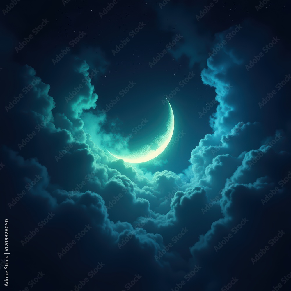 Fototapeta premium Serene Night Sky with Crescent Moon