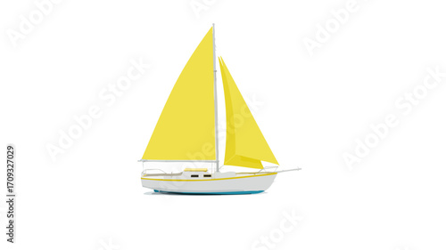 A small model sailboat with a yellow sail and white hull.