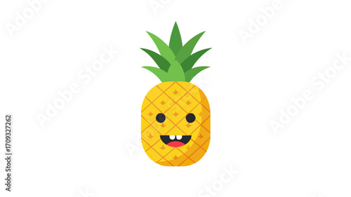 Cute cartoon pineapple with a happy expression, showing a smiling face with eyes and teeth.