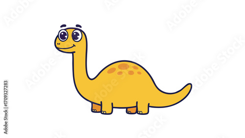 A cute yellow cartoon dinosaur with a long neck and a friendly smile, depicted in a simple, cheerful illustration style.