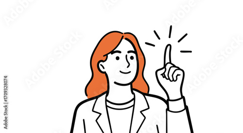 Brilliant businesswoman has bright idea pointing finger up as inspiration strikes in modern office