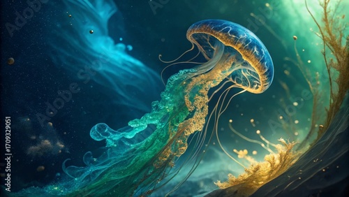 Wallpaper Mural Vibrant Bioluminescent Jellyfish in Ethereal Deep Ocean Scene Torontodigital.ca