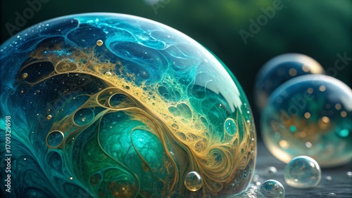 Wallpaper Mural Ethereal Fluid Art Orb: Swirling Teal Gold Liquid Torontodigital.ca