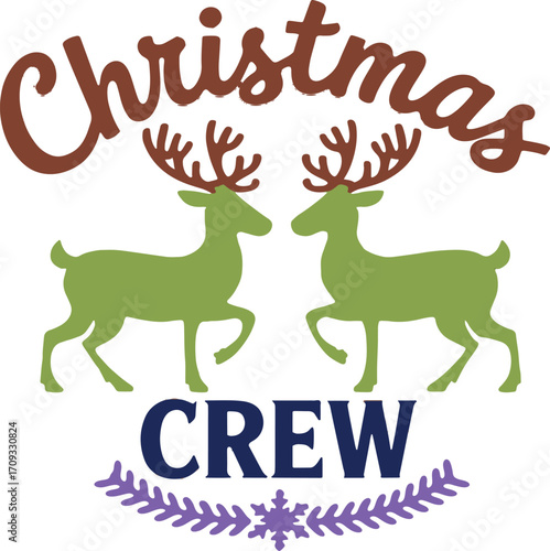 Festive Christmas Crew Design with Reindeer and Holiday Decorations A Cheerful and Playful Celebration